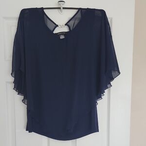 Elegant Navy Sheer Blouse